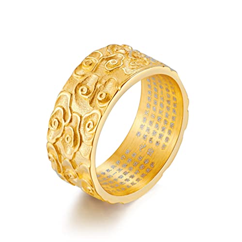 Whoiy Goldring Herz, Punk Ring Edelstahl Gold Herz-Sutra-Runen-Ring für Männer 65 (20.7) Kostenlos Gravieren von Whoiy