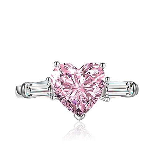 Whoiy Herz Ring Rosa, Silberring Vergoldet Verstellbare Ringe für Frauen Mädchen Herzschliff Zirkonia Rosa von Whoiy