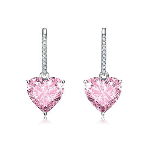 Whoiy Ohrringe Hängend Herz, Ohrringe Hängend Cute Geschenke für Mutter Tochter Braut Herzschliff Zirkonia Rosa von Whoiy