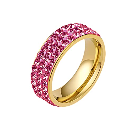 Whoiy Titan Ring mit Zirkonia, Ringe Herren Edelstahl Rosa Zirkonia-Ring Pflastern für Frauen 54 (17.2) Kostenlos Gravieren von Whoiy