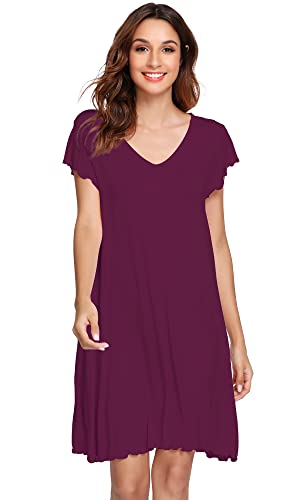 WiWi Weiches Damen-Nachthemd, kurzärmelig, Schlaf-Shirt, Übergröße, Nachtwäsche S-XXL, mulberry, Large WiWi Weiches Damen-Nachthemd, kurzärmelig, Schlaf-Shirt, Übergröße, Nachtwäsche S-XXL, mulberry, Large von WiWi