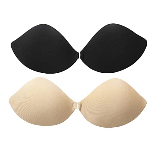 Wieysdoo 2 stück Klebe BH TräGerloser BH Push Up Unsichtbar BH RüCkenfrei Silikon BH Nippelpads,Beige/Schwarz,B von Wieysdoo