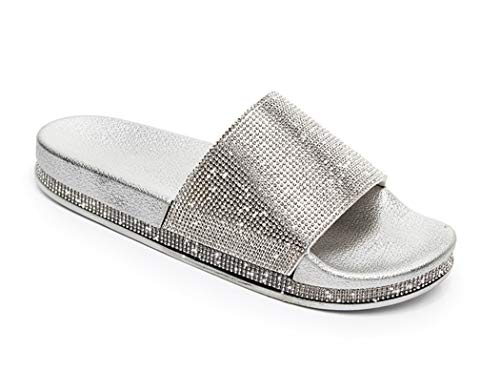 Damen Mädchen Sandalen Sommer Hausschuhe Flip Flops Mode Flache mit Strass Glitzer für Frauen Sommer Flip Flops Casual Strand Sandale Flache Schuhe (EU 36, Silber) von Wiftly