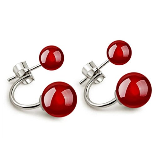 Wiftly Damen Elegant Ohrringe, ，Süße 925 Silber Ohrstecker Halbrund Doppel Rote Korallen Modeschmuck Ohrringe Für Frauen Mädchen von Wiftly