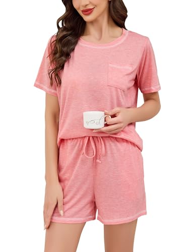 Wikoan Damen Pyjama Kurz Schlafanzug Baumwolle Weicher Sommer Nachtwäsche Pyjama Set Frauen Zweiteiliger Schlafanzüge Sleepwear mit Taschen Rosa M Wikoan Damen Pyjama Kurz Schlafanzug Baumwolle Weicher Sommer Nachtwäsche Pyjama Set Frauen Zweiteiliger Schlafanzüge Sleepwear mit Taschen Rosa M von Wikoan