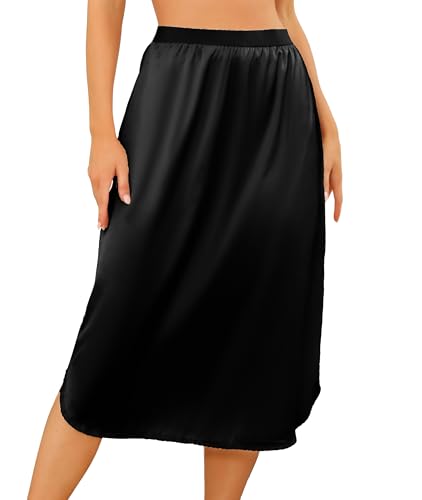 Wikoan Damen Unterrock Weich und Atmung Lang Petticoat Antistatisch Elegantes Spitze Unsichtbar Kleid Rock Unterkleid Schwarz L von Wikoan