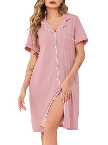 Wikoan Nachthemd Baumwolle Damen Kurzarm Nachthemd mit Knopfleiste Schlafshirt Kurz Stillnachthemd Geburtskleid Sommer Nachtwäsche Rosa XXL Wikoan Nachthemd Baumwolle Damen Kurzarm Nachthemd mit Knopfleiste Schlafshirt Kurz Stillnachthemd Geburtskleid Sommer Nachtwäsche Rosa XXL von Wikoan