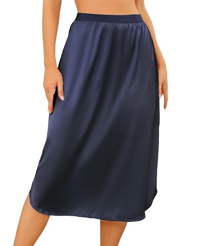 Wikoan Petticoat Damen Unterrock Lang Weich Petticoat Rock Unsichtbar Unterkleid Nachtkleid Elegantes Spitze Marineblau S von Wikoan