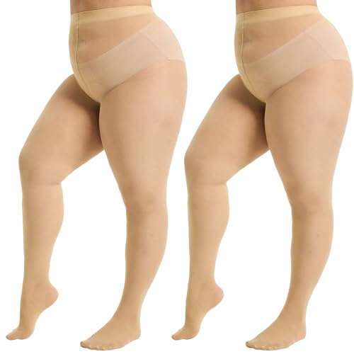 WiliW Strumpfhosen Damen Grosse Grössen,2 Paar Curvy Strumpfhosen Damen Hautfarbe,40D Transparent Reißfest Feinstrumpfhose WiliW Strumpfhosen Damen Grosse Grössen,2 Paar Curvy Strumpfhosen Damen Hautfarbe,40D Transparent Reißfest Feinstrumpfhose von WiliW