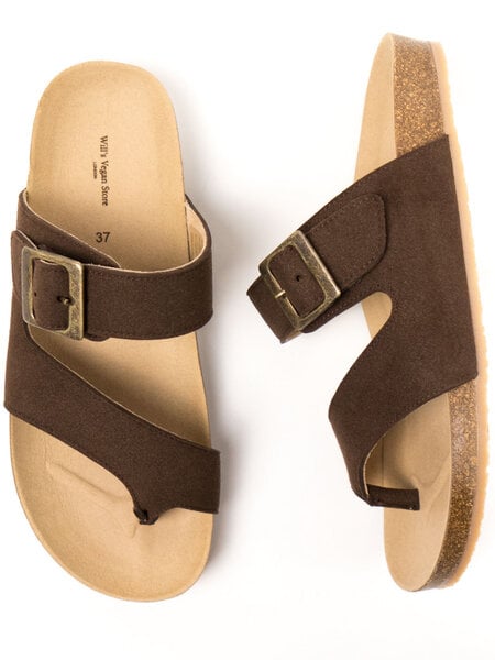 Will's Vegan Shop Two Strap Toe Peg Sandals Dunkelbraun Veganes Wildleder Damen von Will's Vegan Shop