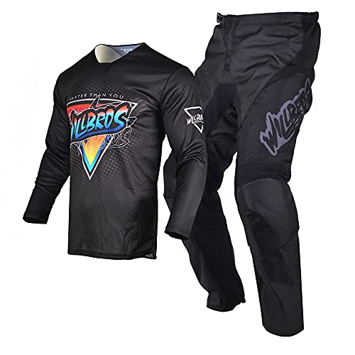 Willbros Classic Schwarz Motocross Dirt bike Offroad MX Jersey Pants Combo Package Reiten Gear Set (Jersey Erwachsene S/Pants W30) von Willbros