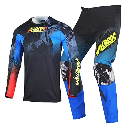 Willbros Motocross Jersey Hose Combo MX Anzug Offroad Dirt Bike Bergab Rennen Männer MTB BMX Erwachsener Schwarz Blau Rot (Jersey S Pants 30) von Willbros