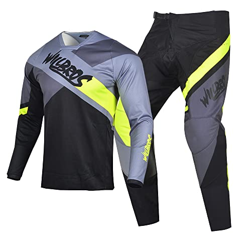 Willbros Motocross Jersey Hose Combo Rennbekleidung Dirt Bike Reiten MX Getriebe Set Protective Anzug Rennen Grau Gelb (Jersey M Pants 32) von Willbros