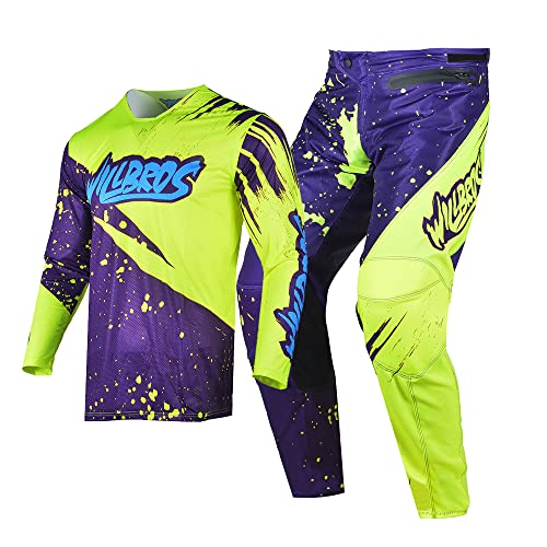 Willbros Motocross MX Getriebesatz Herren Jersey Hose Combo Offroad Dreckiges Fahrrad Anzug (Jersey Adult XXL/Hoses W38) von Willbros