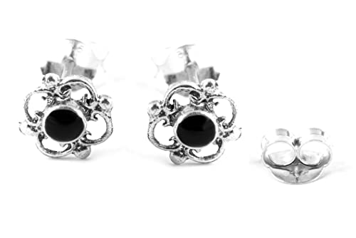 WINDALF Bohemia Ohrstecker NAVINA 6 mm Fairy Ornamentik Onyx Silber von Windalf