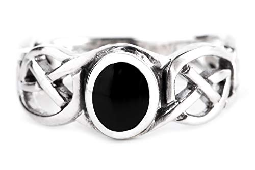 Windalf Celtic Damen Ring NORAN h: 0.8 cm Schwarzer Onyx 925 Sterlingsilber (Silber, 66 (21.0)) von Windalf