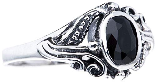 Windalf Damen Mittelalter-Ring SÎNA 10 mm Schwarzer Kristall Vintage 925 Sterlingsilber (Silber, 54 (17.2)) von Windalf