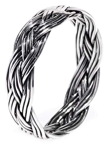 Windalf Geflochtener Wikingerring ZÄERA h: 0.5 cm Flecht-Muster handgeschmiedet 925 Sterlingsilber (Silber, 48 (15.3)) von Windalf