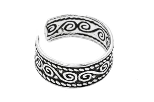 Windalf Celtic Zehen-Ring BOGA 5 mm Lebens-Spirale mit Bohemian-Ornamente 925 Sterlingsilber von Windalf