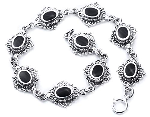 Windalf Vintage Mittelalter Armkette MÉDIÉVALE 19 cm Schwarzer Onyx Freundschafts Armband 925 Sterlingsilber von Windalf