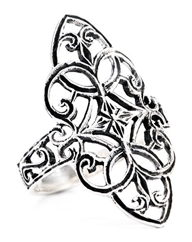 Windalf Mittelalter-Ring FINJA h: 2.5 cm Zarte Ornamentik 925 Sterlingsilber (Silber, 58 (18.5)) von Windalf