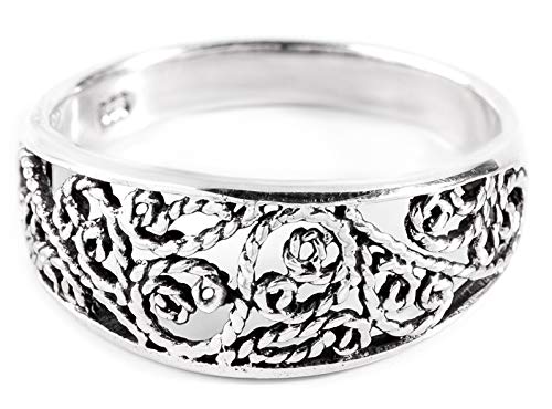 Windalf Mittelalter Ring MIRA h: 0.8 cm Lebens Spiralen Ornamentik 925 Sterlingsilber (Silber, 58 (18.5)) von Windalf