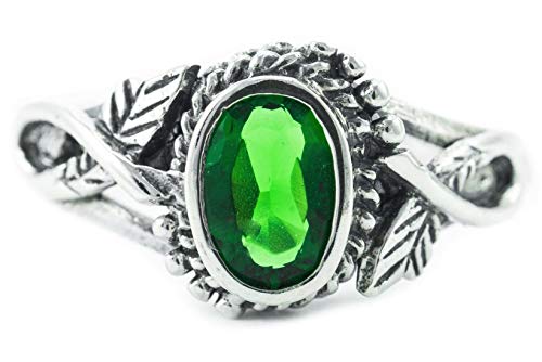 Windalf Zarter Damen Ring LIÂNA h: 0.8 cm Elfenschmuck Grüner Smaragd Hochwertiges Silber (Silber, 48 (15.3)) von Windalf