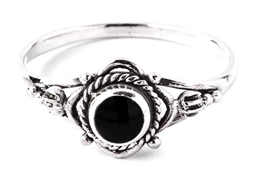 Windalf Zarter Mediaval Damen Ring SIANA Ø 0.8 cm Freundschaftsring mit Onyx Bohemia Schmuck Vintage 925 Sterlingsilber (Silber, 48 (15.3)) von Windalf