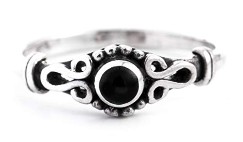 Windalf Zarter Mittelalter Ring MÎNA 6 mm Black Onyx Vintage 925 Sterlingsilber (Silber, 58 (18.5)) von Windalf