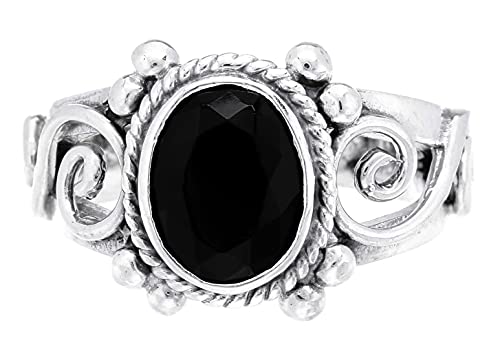 Windalf Bohemian Ring LEONA 13 mm Zauberhafter schwarzer Kristall Mediaval-Gipsy-Schmuck 925 Sterlingsilber (Sterlingsilber, 54) von Windalf