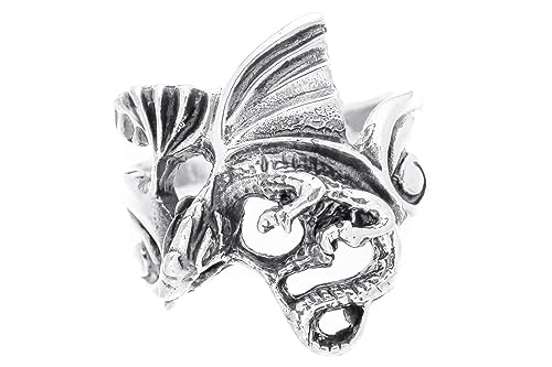 Windalf Drachen Ring NOCTUR 21 mm Drache des Feuers Vintage 925 Sterlingsilber (Sterlingsilber, 70 (22)) von Windalf