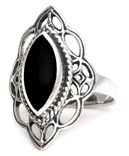 Windalf Mittelalter Ring LÚNA h: 2.2 cm Elfennacht Schwarzer Onyx Hochwertiges Silber (Silber, 64 (20.4)) von Windalf