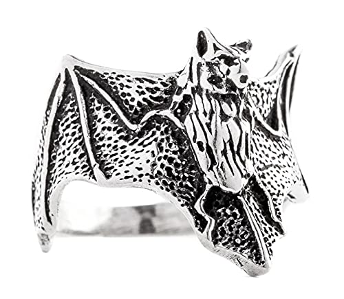 Windalf Vintage Schutz Ring TARYN 20 mm Fledermaus Gothic Glücksring Krafttier Schmuck 925 Sterlingsilber (Silber, 50 (15.9)) von Windalf