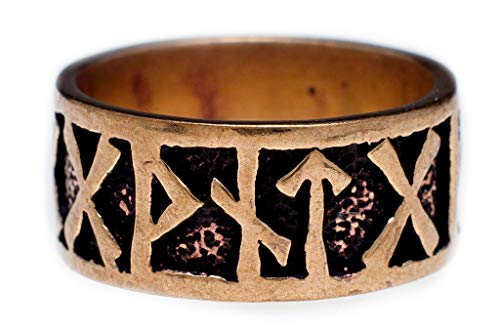 Windalf Wikinger Ring FUTHARK h: 0.9 cm Runen-Ring Vintage Edle Bronze (Bronze, 74 (23.6)) von Windalf