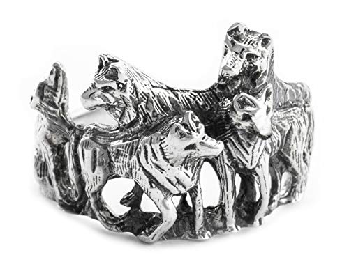 Windalf Wolfs-Ring NYMERIA h: 1.6 cm Wolfsrudel Schattenwölfe 925 Sterlingsilber (Silber, 48 (15.3)) von Windalf