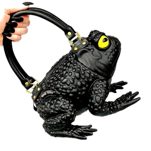 Windy Willow Black Toad Bag Purse Satchel Handbag Witch Frog Cottagecore Goblincore Dark Gothic Aesthetic, Schwarz von Windy Willow