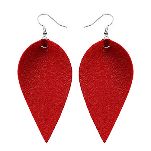 Windy5 Mädchen Handgefertigte Leder Ohrringe Boho Blatt Teardrop Haken baumeln hängendes Ohr-Bolzen-Frauen-Schmucksachen (2.8 * 6cm, light tan) (2.8 * 6cm, red) von Windy5