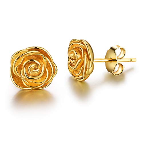 ✦Kindertag Geschenk Mädchen✦ Winglove Ohrringe Silber 925 Rose Blume Ohrstecker Blume Ohrringe Schmuck Damen Jugendweihe Geschenke Mädchen, Geburtstagsgeschenk für Frauen.(Yellow Gold) von Winglove