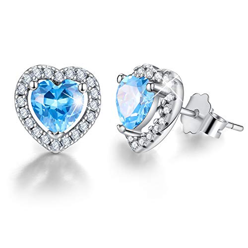 ✦Muttertagsgeschenke für Mama✦ Winglove Ohrringe Silber 925 Geburtsstein Liebe Herz Ohrstecker Zirkonia Ohrringe Schmuck Damen Muttertagsgeschenk.(March-Aquamarine) von Winglove