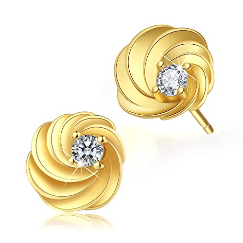 ✦Muttertagsgeschenke für Mama✦ Winglove 18 Karat Vergoldung Ohrringe Silber 925 CZ Hohl Liebesherz/Wirbel Ohrstecker Zirkonia Ohrringe Schmuck Damen Geschenke für Frauen.(Yellow Gold-Swirl) von Winglove