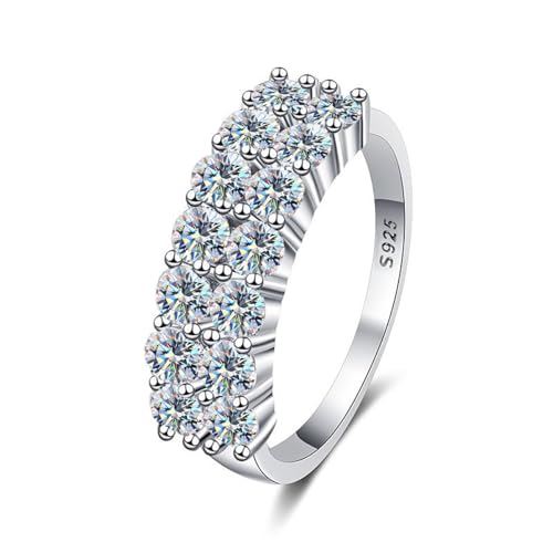 Winglove ✦Valentinstag Geschenk Moissanite Ringe Silber 925 Damen 0,1 ct Doppelreihiger Ringe mit Volldiamant Moissanit Diamant, VVS1 Reinheit D Farbe, Geschenke für Frauen.[0,1ct,49(15.75)] von Winglove