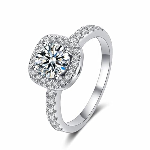 Winglove ✦Valentinstag Geschenk Moissanite Ringe Silber 925 Damen 0,5ct/1ct/2ct/3ct Klassischer quadratischer Ringe Moissanit Diamant,VVS1 Reinheit D Farbe,Geschenke für Frauen.[0.5ct,54(17.25)] von Winglove