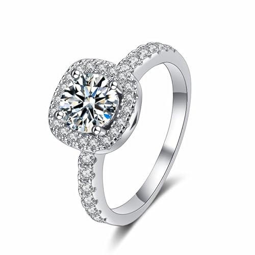 Winglove ✦Valentinstag Geschenk Moissanite Ringe Silber 925 Damen 0,5ct/1ct/2ct/3ct Klassischer quadratischer Ringe Moissanit Diamant,VVS1 Reinheit D Farbe,Geschenke für Frauen.[1ct,59(19)] von Winglove