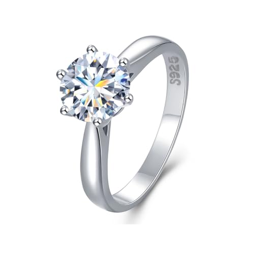 Winglove ✦Valentinstag Geschenk Moissanite Ringe Silber 925 Damen 0,5ct/1ct/2ct Klassischer Sechs Claw Aperture Ring Moissanit Diamant, VVS1 Reinheit D Farbe, Geschenke für Frauen.[1ct,51.5(16.5)] von Winglove