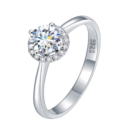 Winglove ✦Valentinstag Geschenk Moissanite Ringe Silber 925 Damen 1 ct/2 ct/3 ct Klassischer runder Ringe Moissanit Diamant, VVS1 Reinheit D Farbe, Geschenke für Frauen.[1ct,56.5(18.2)] von Winglove