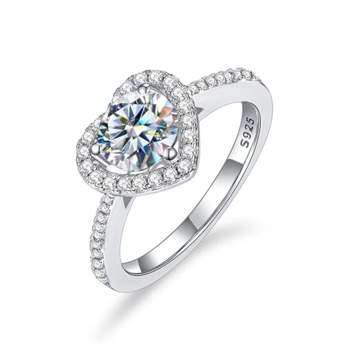 Winglove ✦Valentinstag Geschenk Moissanite Ringe Silber 925 Damen 1 ct/2 ct Herzförmiger Hohlring Moissanit Diamant, VVS1 Reinheit D Farbe, Geschenke für Frauen.[1ct,51.5(16.5)] von Winglove