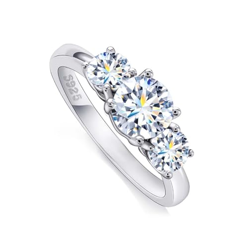Winglove ✦Valentinstag Geschenk Moissanite Ringe Silber 925 Damen 1 ct 3 Diamant Basic Ringe Moissanit Diamant, VVS1 Reinheit D Farbe, Geschenke für Frauen.[1ct,56.5(18.2)] von Winglove