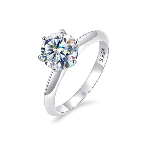 Winglove ✦Valentinstag Geschenk Moissanite Ringe Silber 925 Damen 1 ct Classic sechs claw Ringe Moissanit Diamant, VVS1 Reinheit D Farbe, Geschenke für Frauen.[1ct,51.5(16.5)] von Winglove