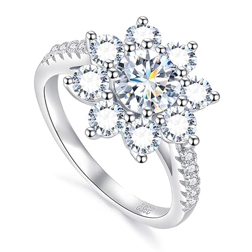 Winglove ✦Valentinstag Geschenk Moissanite Ringe Silber 925 Damen 1 ct Diamantring mit Sonnenblume Moissanit Diamant, VVS1 Reinheit D Farbe, Geschenke für Frauen.[1ct,56.5(18.2)] von Winglove
