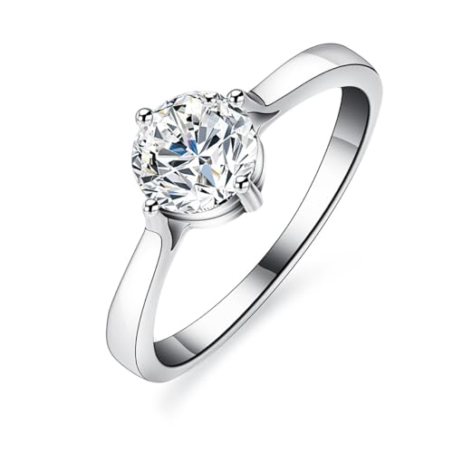 Winglove ✦Valentinstag Geschenk Moissanite Ringe Silber 925 Damen 1 ct Klassischer Diamantring mit vier Klauen Moissanit Diamant, VVS1 Reinheit D Farbe, Geschenke für Frauen.[1ct,51.5(16.5)] von Winglove